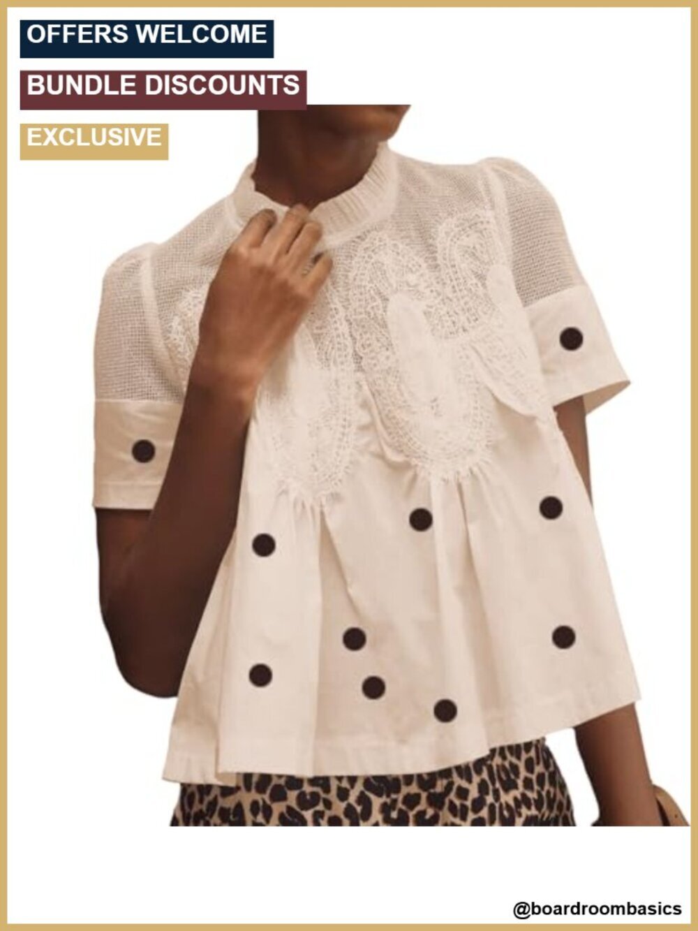 Lace Flared Short Sleeve Blouse Poplin Ruffle Mesh Crew Neck Swing Babydoll Top